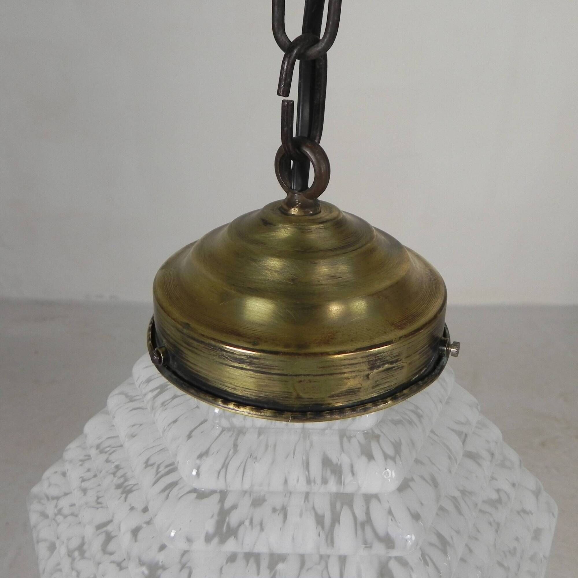 Art Deco pendant lamp with a hexagonal stepped glass shade, 1930s