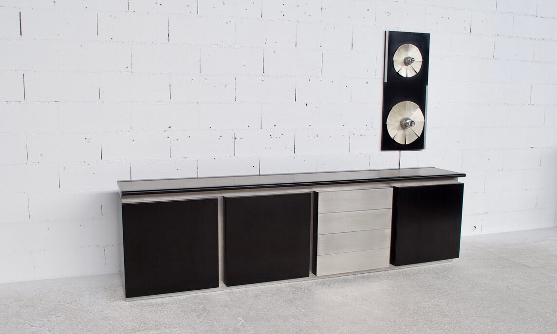Steel and oak 70's enfilade by ludovico acerbis