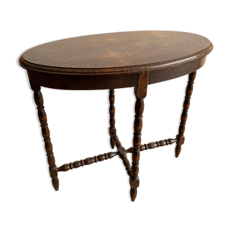 Table d'appoint ovale en bois tournée à entretoise