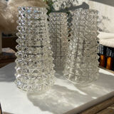 Set of 3 old chiseled glass tulips