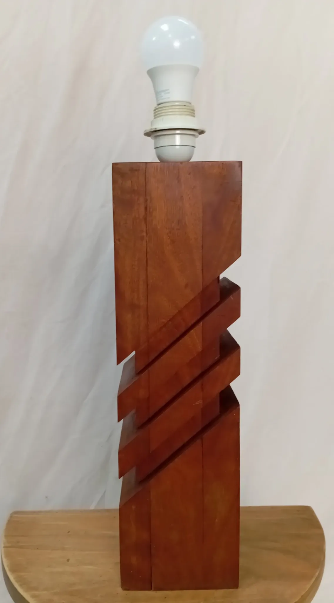 1970s lamp, solid mahogany, graphic design