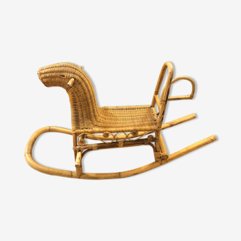 Vintage rattan rocking horse, 1970