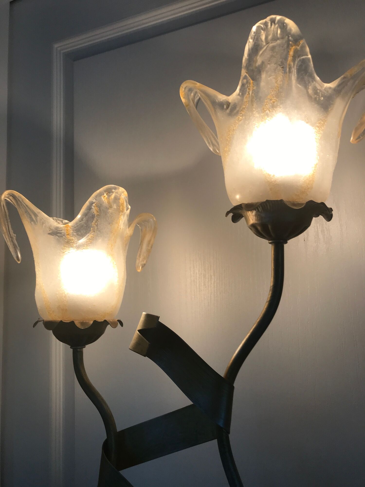 Lamp salerno 2 rods metal finish tulips in blown glass 52,5 cm