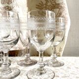 5 engraved glass stemmed glasses