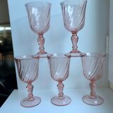Set of 5 pink wine glasses 50s
