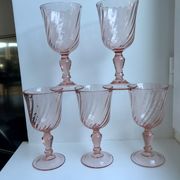Set of 5 pink wine glasses 50s