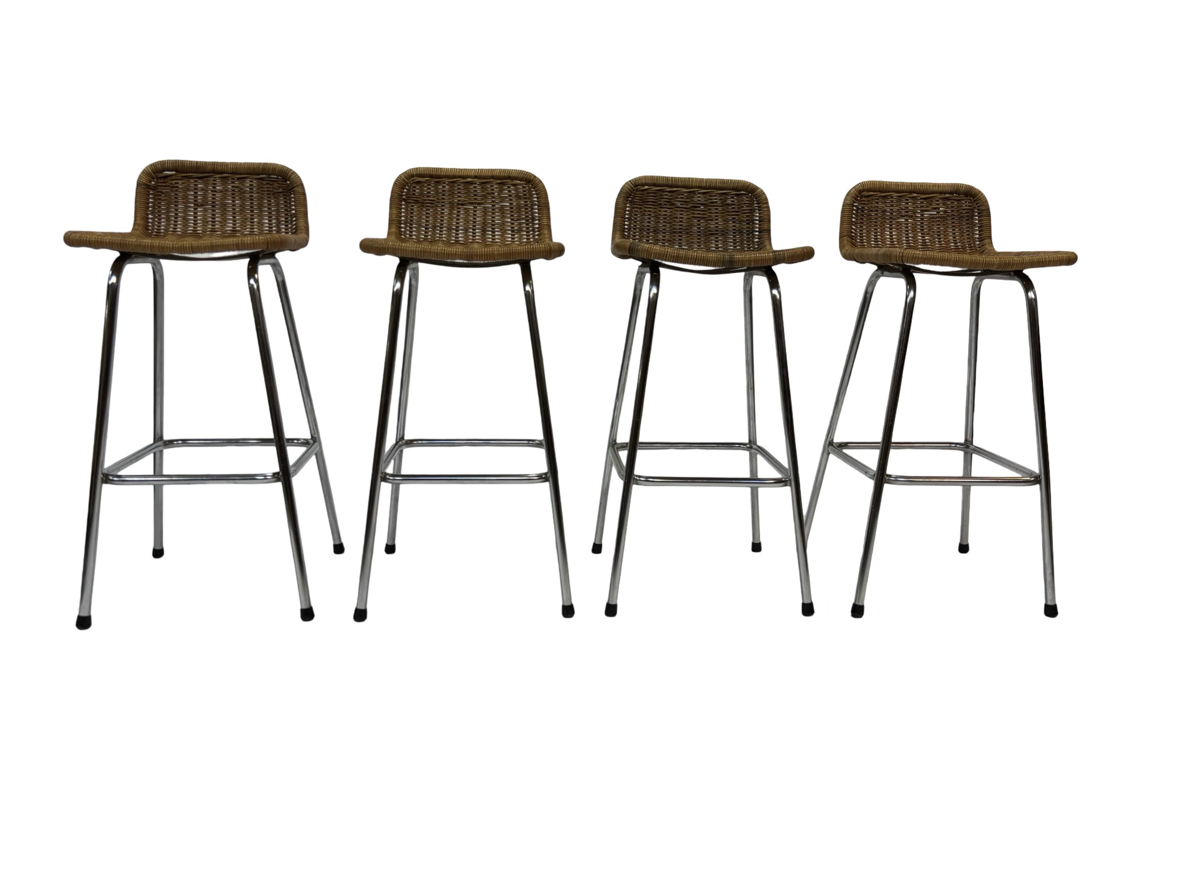Set of 4 vintage bar stools Dirk van Sliedregt Rohe Noordwolde 1960's