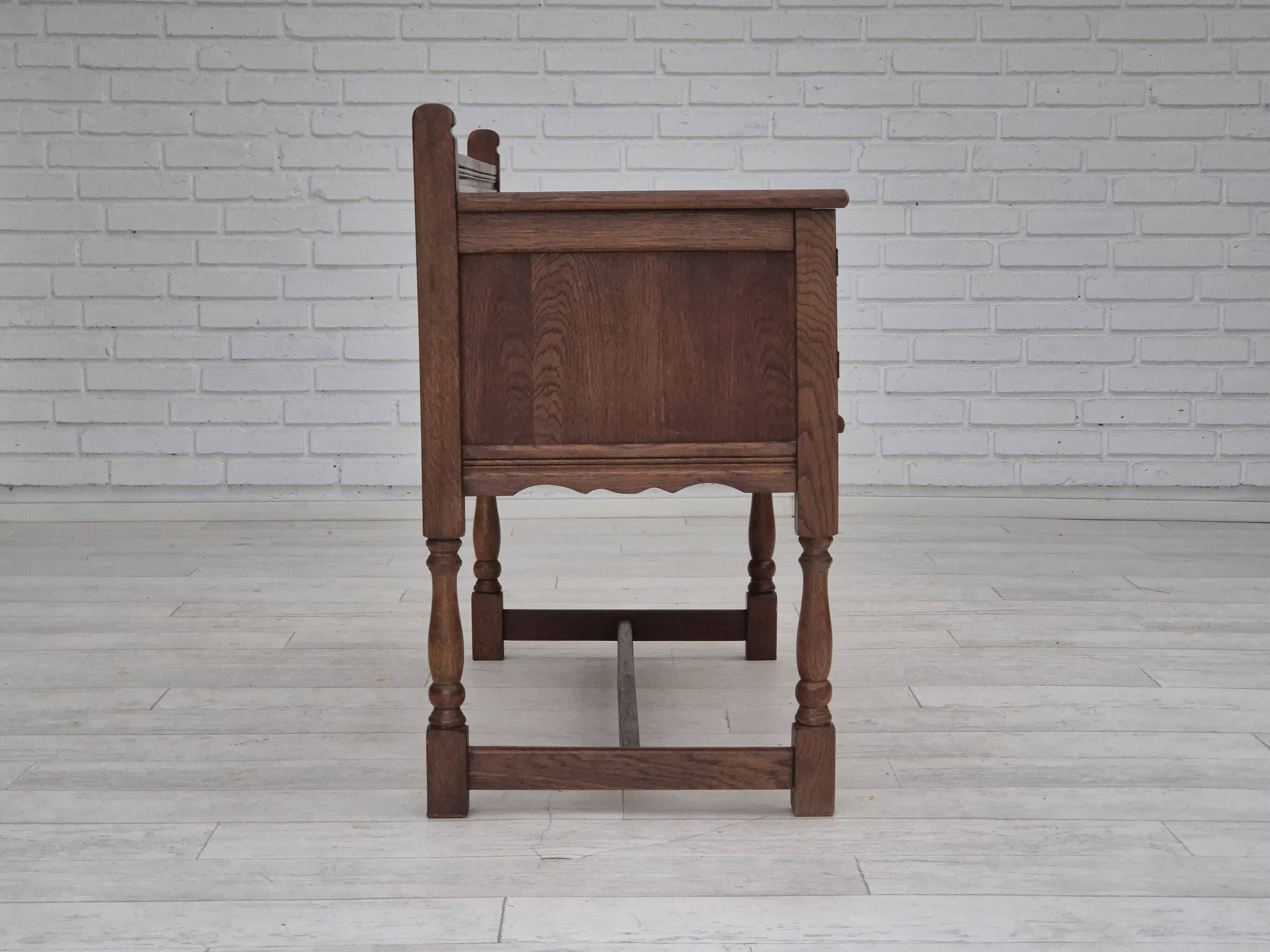 1960s, Danish bench, dark solid oak wood, plywood.