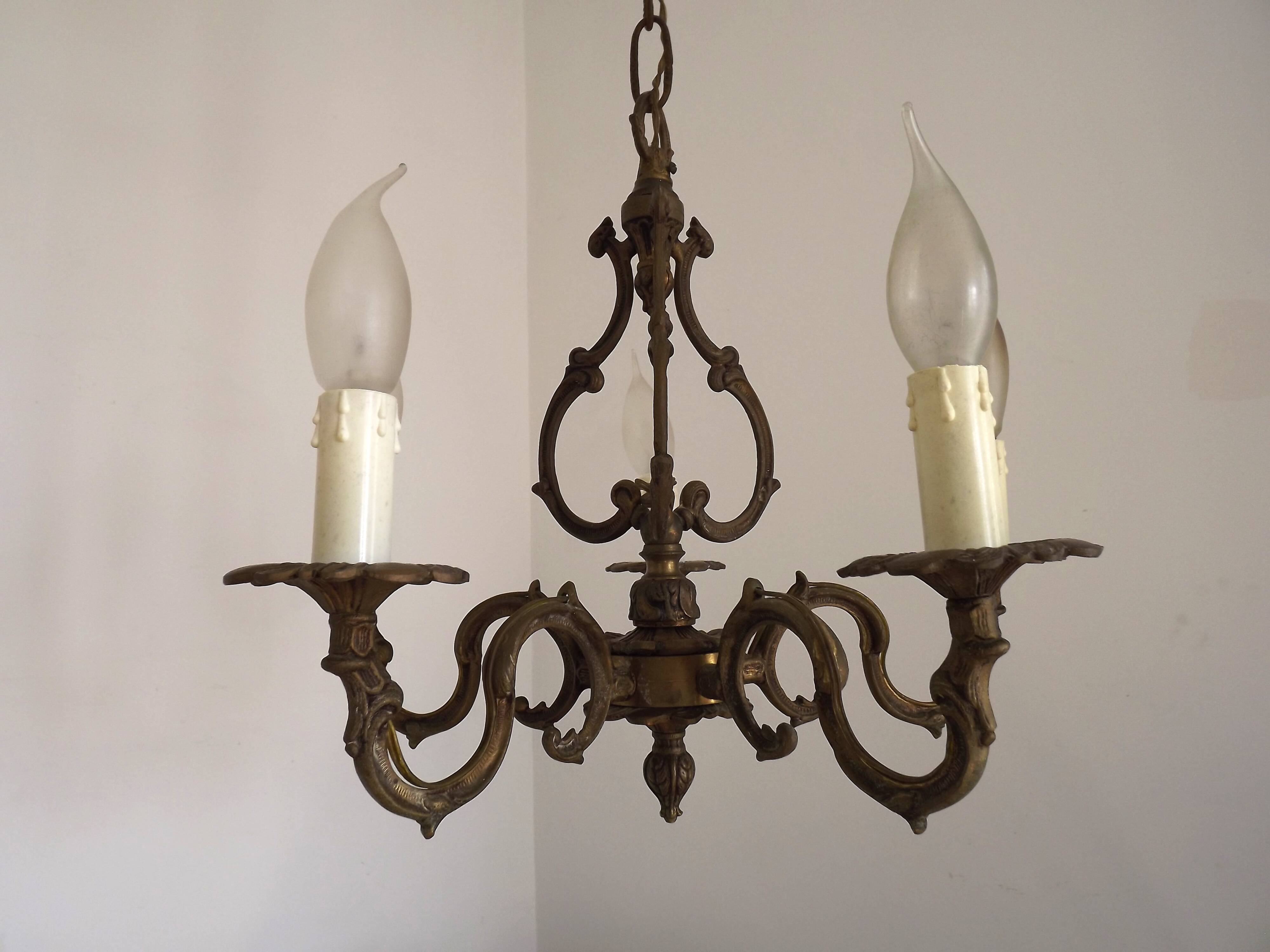 Elegant French Antique Bronze 5 Light 3 Sided Cage Style Chandelier