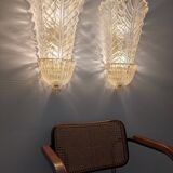 Paire de grands appliques murales Barovier & Toso Foglia d’Oro, années 1980.