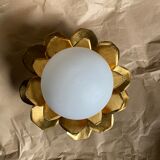 Opaline flower and brass wall lamp
