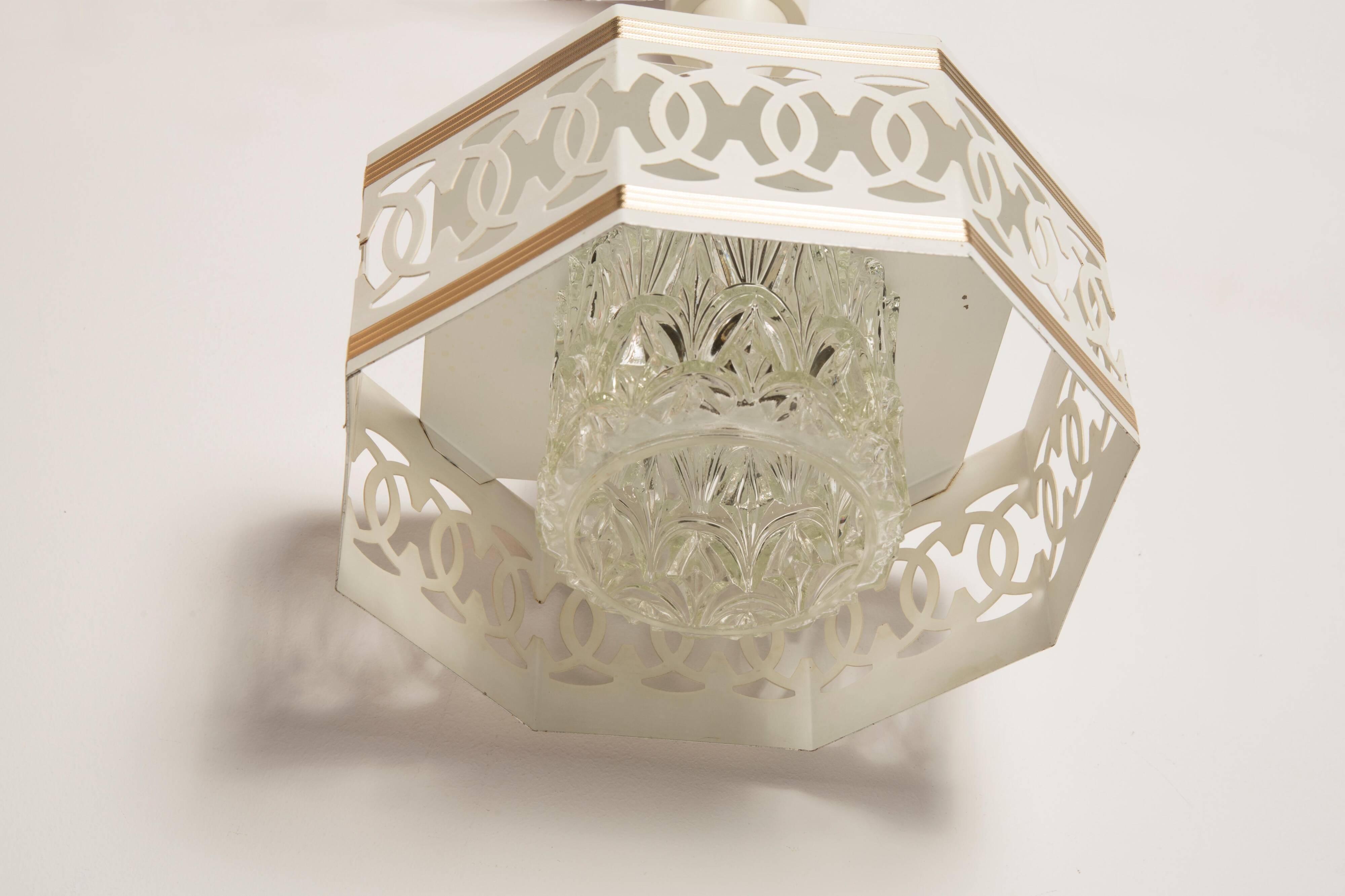 Medium Hollywood Regency ceiling lamp from the mid-20th century, white metal, Italy, 1960.