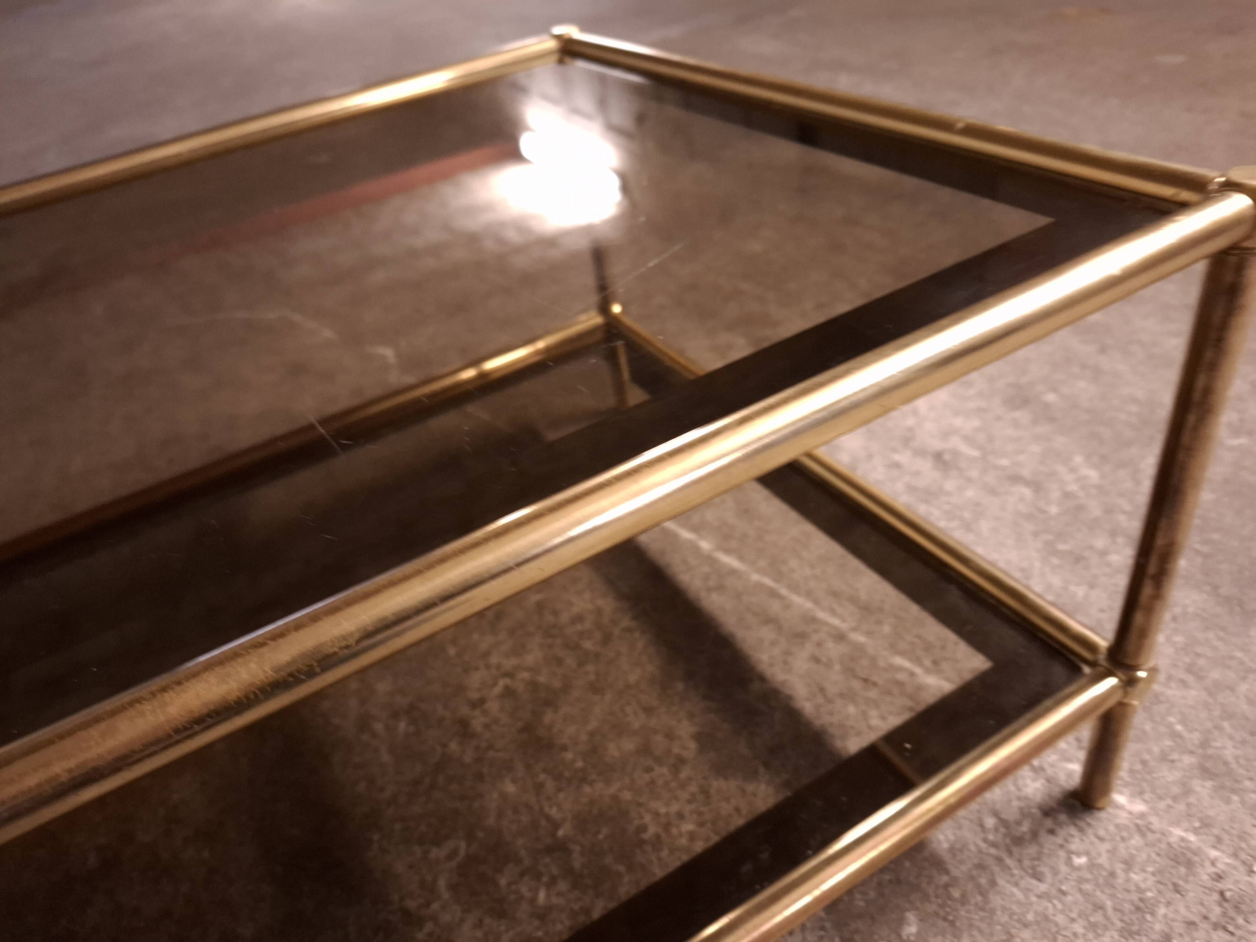 Vintage 80's brass coffee table, glass tops