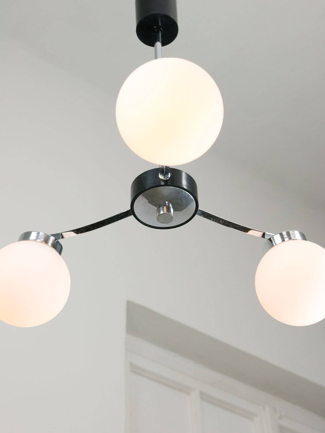Mid-Century Italian Chrome and Opaline Chandelier