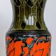 Sgraffito Scraffito enameled ceramic vase in green and orange colors - Year 1950