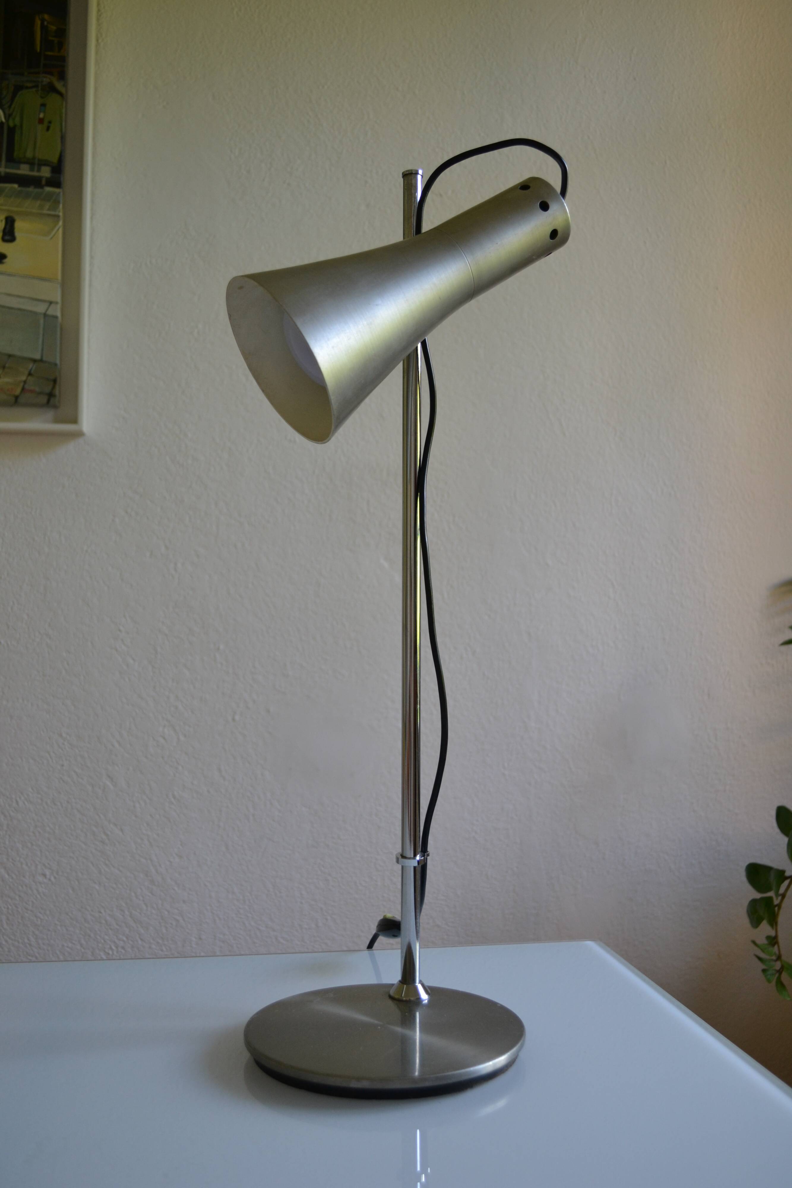 Brushed aluminium and chrome metal desk lamp 70's 1970