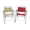 Pair of folding chairs in aluminum and scoubidou from the 70s