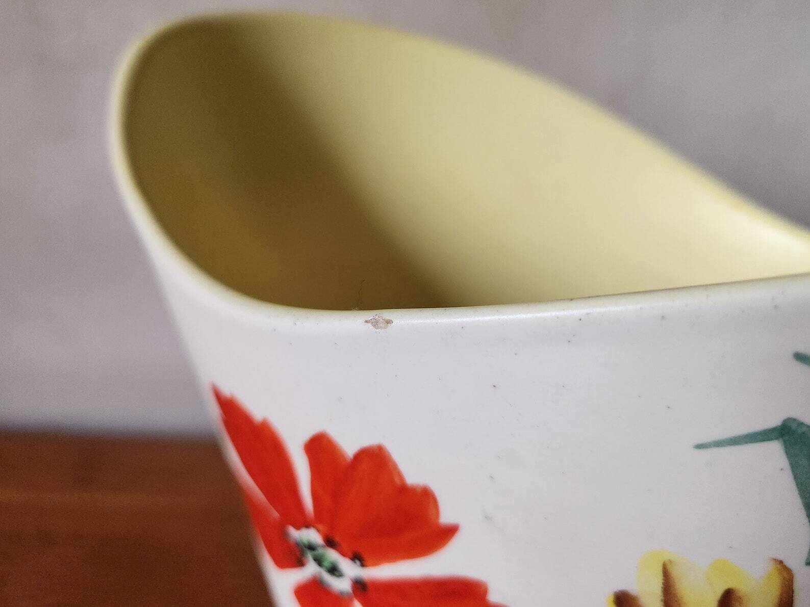 Vintage Vallauris 1960s Studio Art Vase Hand Painted Flowers & Yellow