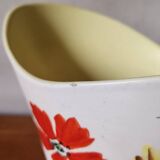 Vintage Vallauris 1960s Studio Art Vase Hand Painted Flowers & Yellow