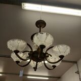 Antique Art Deco brass and glass chandelier