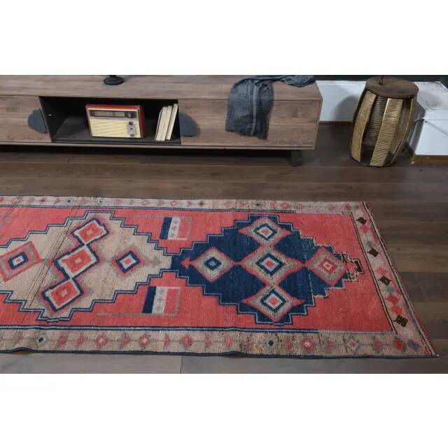 Tapis en laine et coton fait main Oushak turc des années 1970, 104x307.