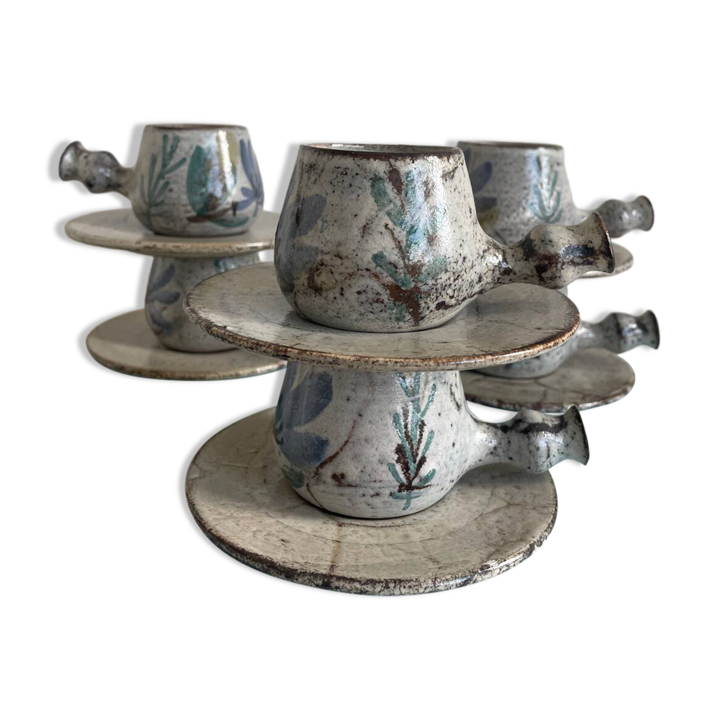 Service of 6 cups and saucers Gustave Reynaud – The Mulberry – Vallauri