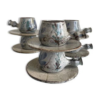 Service of 6 cups and saucers Gustave Reynaud – The Mulberry – Vallauri