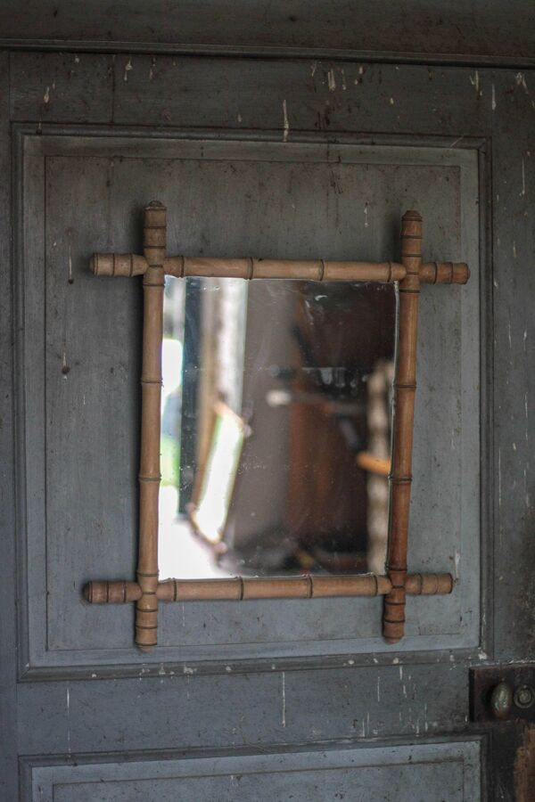 Miroir bois imitation bambou, miroir ancien, miroir à suspendre