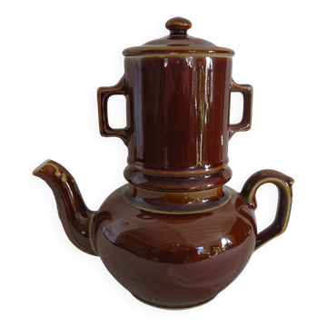 Vintage brown glazed ceramic teapot or herbal teapot
