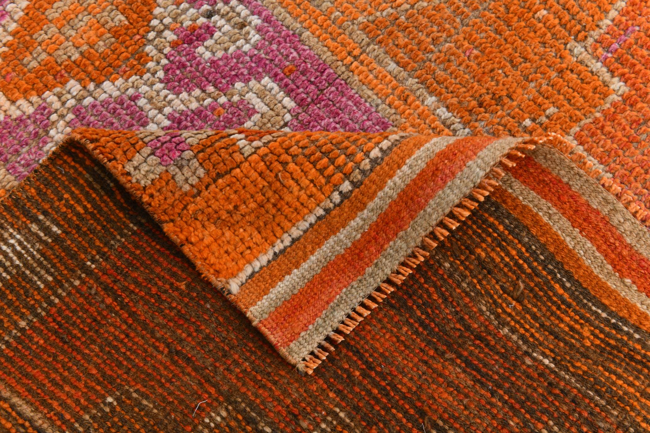 Orange & Pink Oushak Runner Rug, 103x325Cm