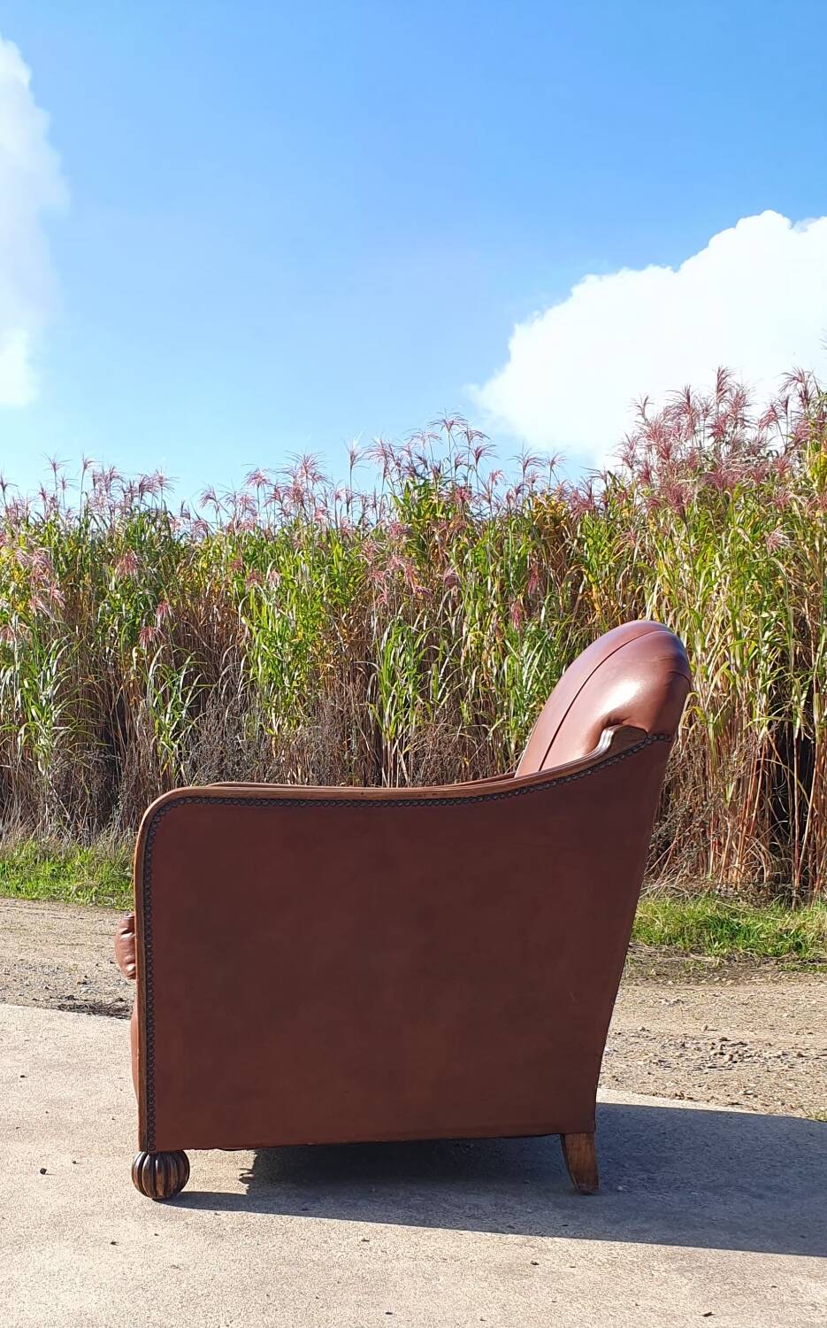 Vintage leatherette brown Art deco style chair 1950s