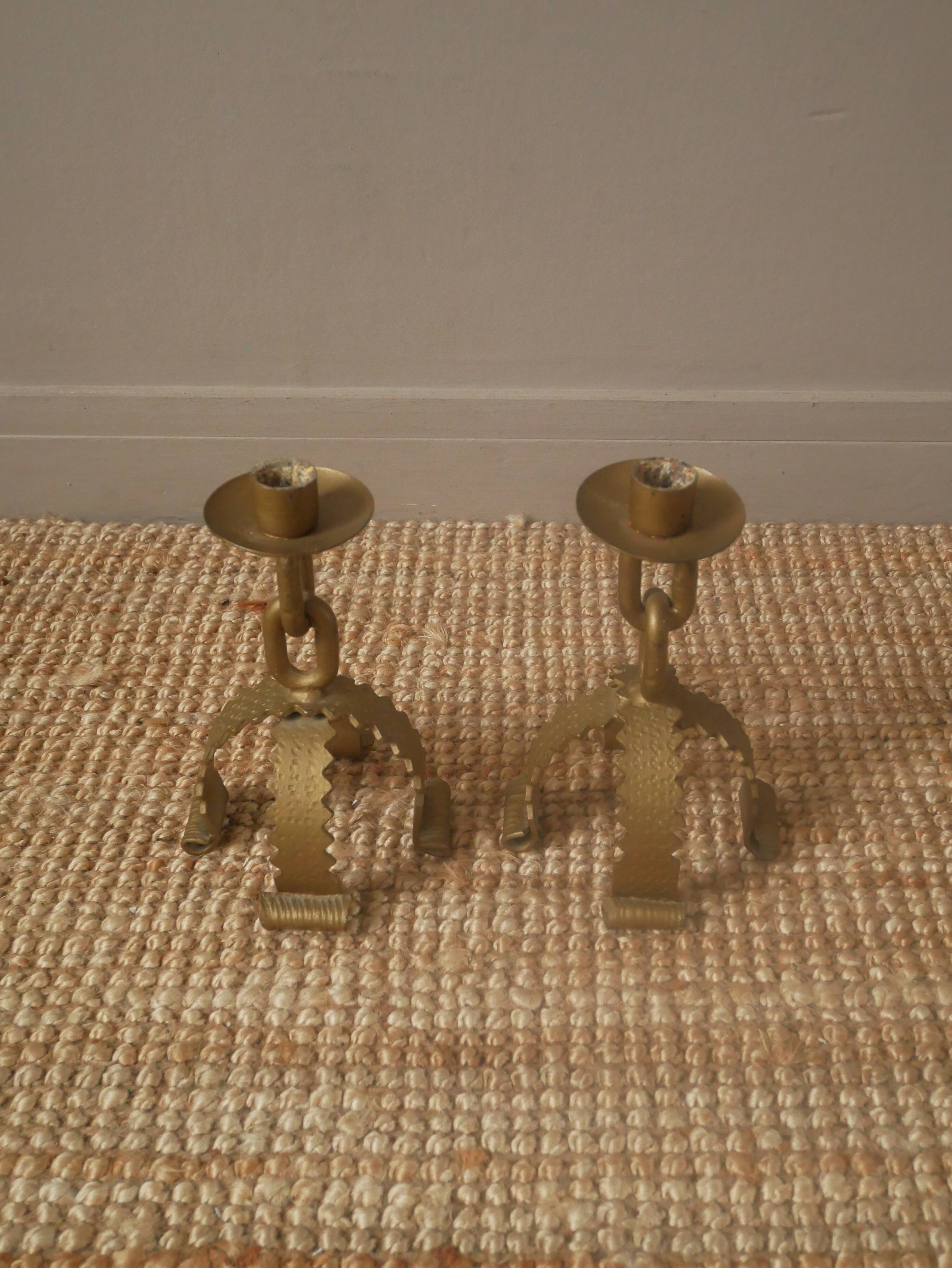 Candelabra candle holders brutalist design handcrafted wrought iron folk art candlesticks