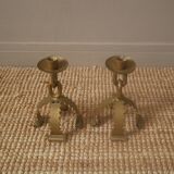 Candelabra candle holders brutalist design handcrafted wrought iron folk art candlesticks