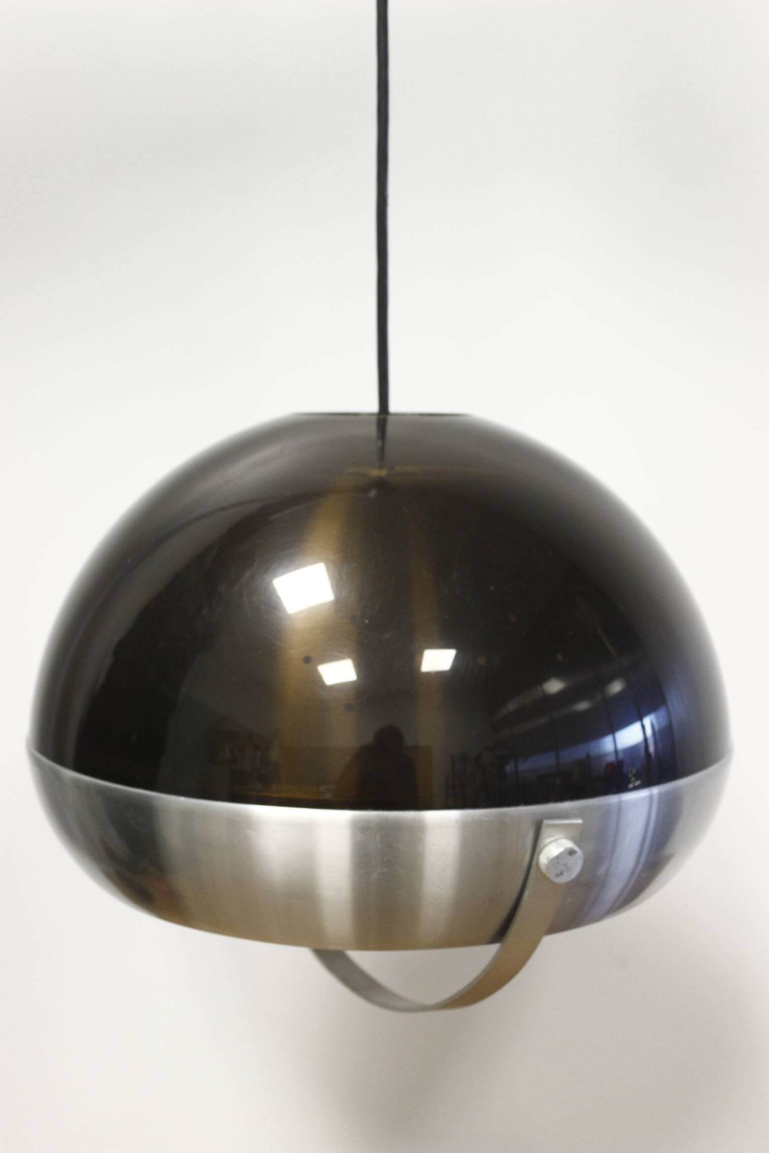 Space Age pendant chandelier smoked plexiglass & aluminum 1970s