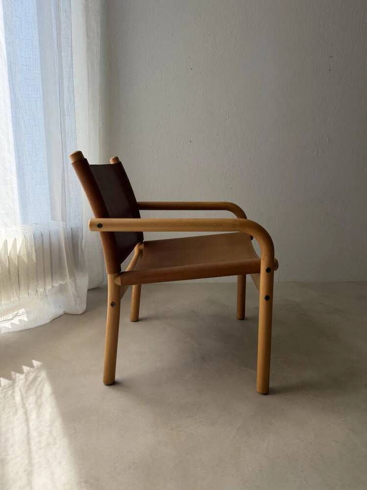 Danish safari armchair beech wood leather 1970s