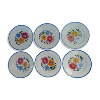 Lot of 6 flat plates in sarreguemines earthenware