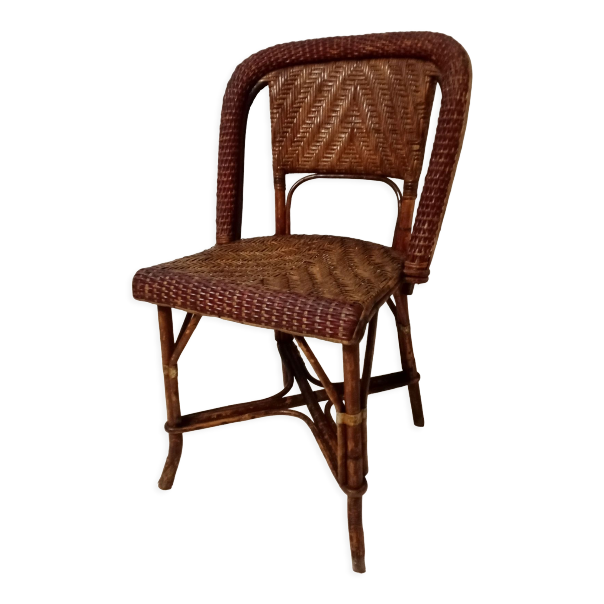 Old rattan bistro chair ROUSSEAU with plate
