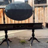 Coiffeuse triptyque vintage 1960s en acajou– signée G. Blouin Nantes