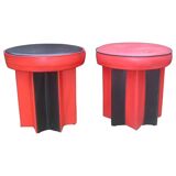 Set of mid-century black and red fabric stools, 1950s star base.