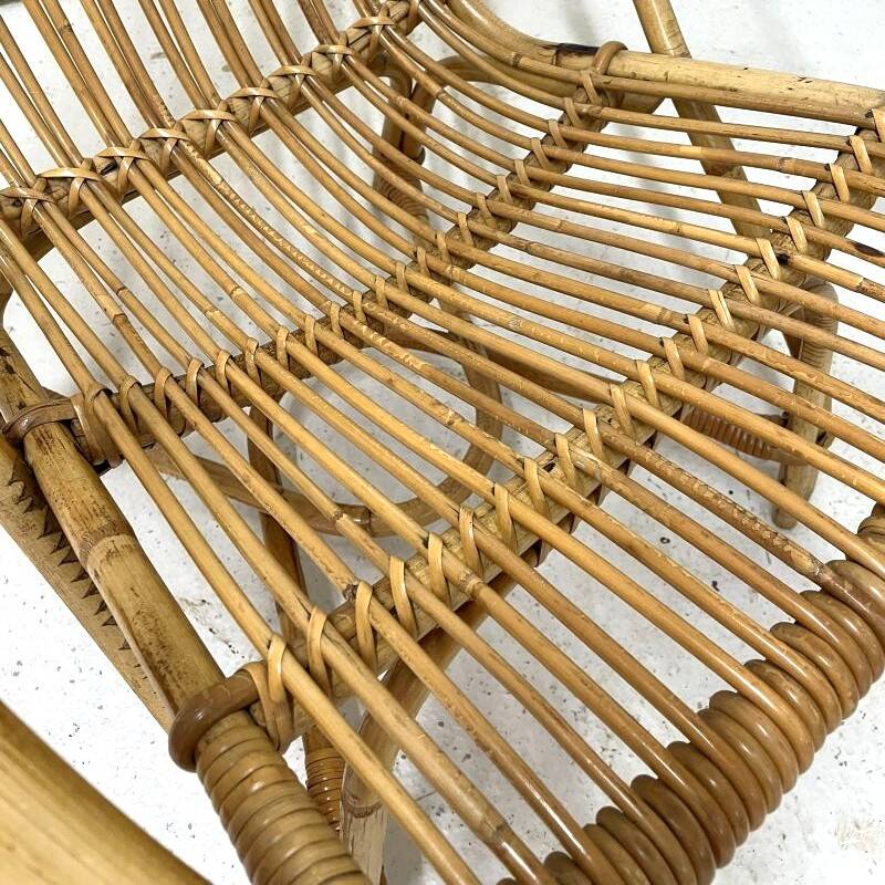 Audoux-Minnet rattan lounge set, 2 armchairs and table 1950-1960