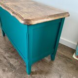 Duck blue and light wood storage chest