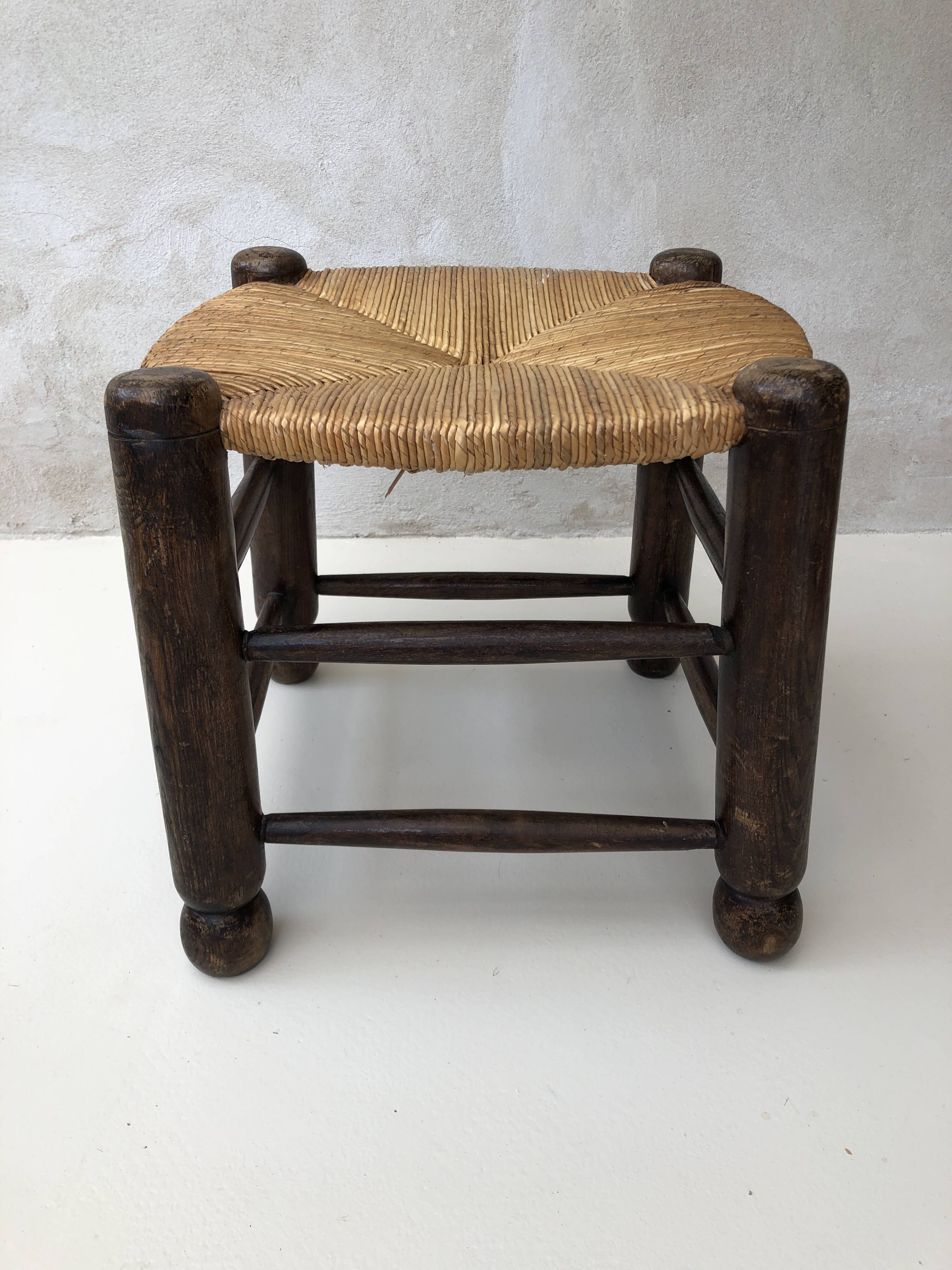 Oak and straw stool