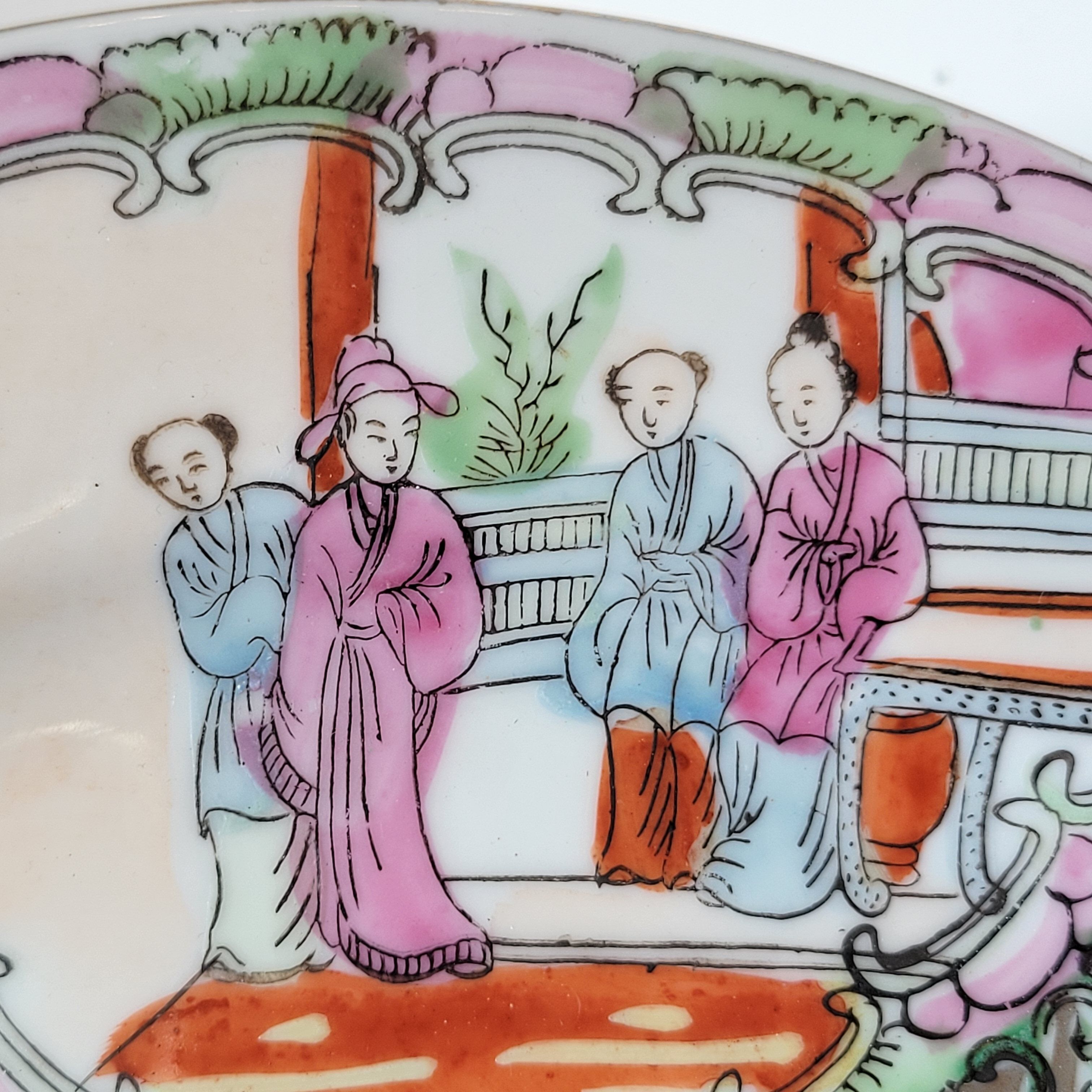 2 Chinese plates polychrome porcelain and gold Canton XXth