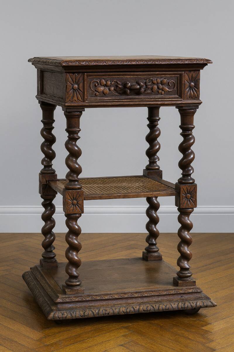 Renaissance style display table in solid oak