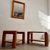 Old mirror in solid elm design from the 70s vintage brutalist style