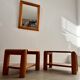 Old mirror in solid elm design from the 70s vintage brutalist style