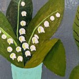 Mid-Century Modern "Pears & Lily of the Valley" Swedish Vintage Expressionist Still Life Tempera Pai