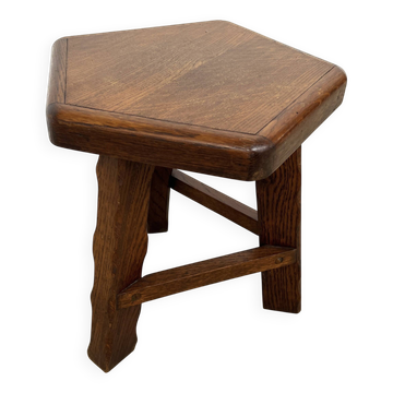Vintage Brutalist Solid Wood Low Stool