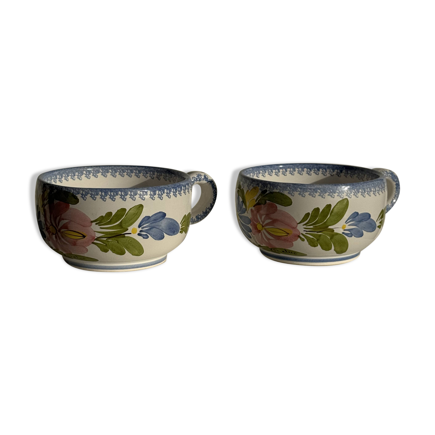Set of 2 blue Quimper earthenware mugs H6.5 D15
