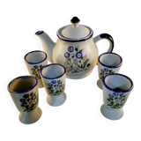 Vintage blue floral coffee set: coffee pot + 5 cups